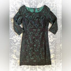 Black Saks Fifth Avenue black and green lace Sheath dress